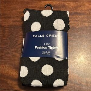 Falls Creek girls heavy tights 7/10 new black & white pokadot